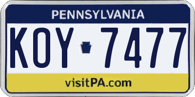 PA license plate KOY7477