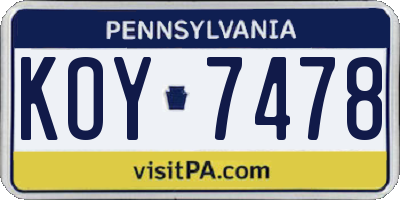 PA license plate KOY7478
