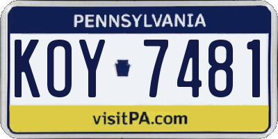 PA license plate KOY7481