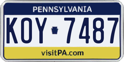PA license plate KOY7487
