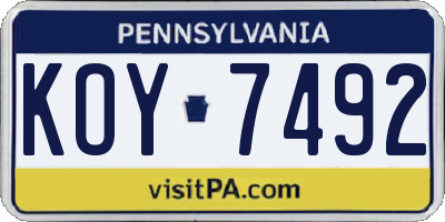 PA license plate KOY7492