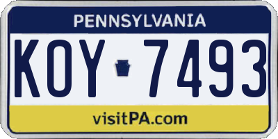 PA license plate KOY7493