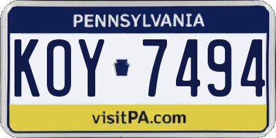 PA license plate KOY7494