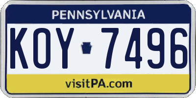 PA license plate KOY7496