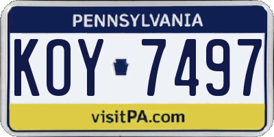 PA license plate KOY7497