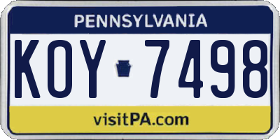 PA license plate KOY7498