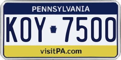 PA license plate KOY7500