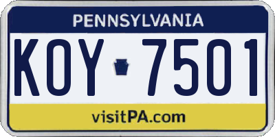 PA license plate KOY7501