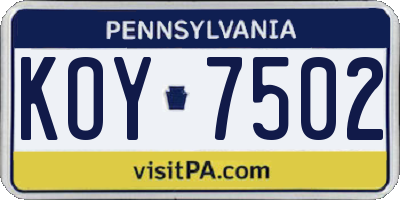 PA license plate KOY7502