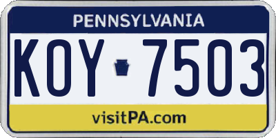 PA license plate KOY7503