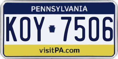 PA license plate KOY7506