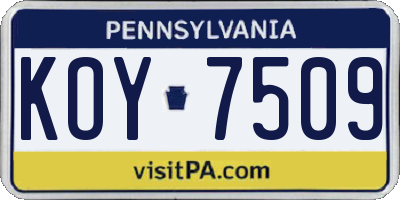 PA license plate KOY7509