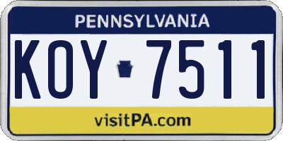 PA license plate KOY7511