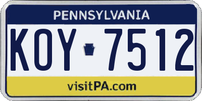 PA license plate KOY7512