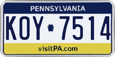 PA license plate KOY7514