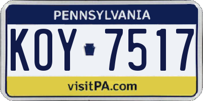 PA license plate KOY7517