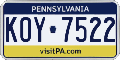 PA license plate KOY7522
