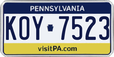 PA license plate KOY7523