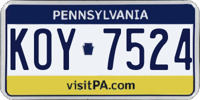 PA license plate KOY7524