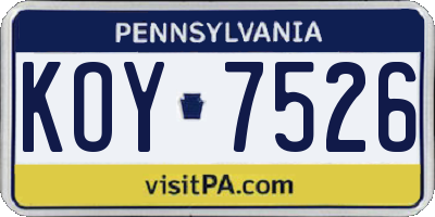 PA license plate KOY7526