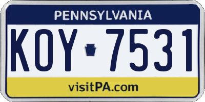 PA license plate KOY7531