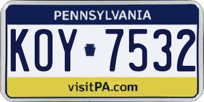 PA license plate KOY7532