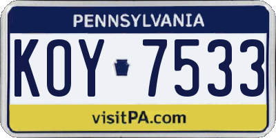 PA license plate KOY7533