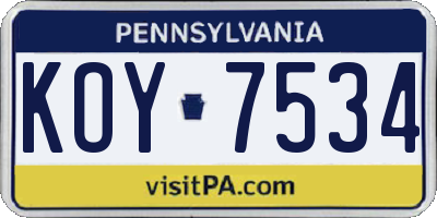 PA license plate KOY7534