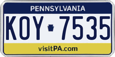 PA license plate KOY7535