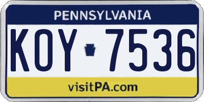 PA license plate KOY7536