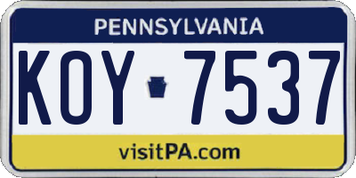PA license plate KOY7537