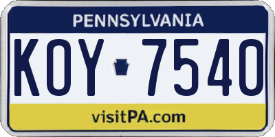 PA license plate KOY7540