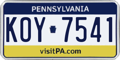 PA license plate KOY7541