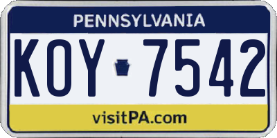 PA license plate KOY7542