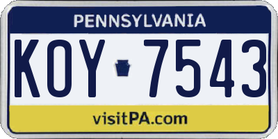 PA license plate KOY7543