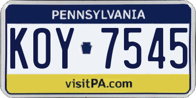 PA license plate KOY7545