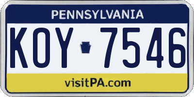 PA license plate KOY7546