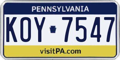PA license plate KOY7547