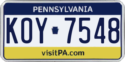 PA license plate KOY7548