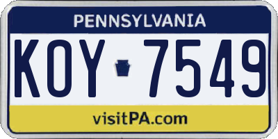 PA license plate KOY7549