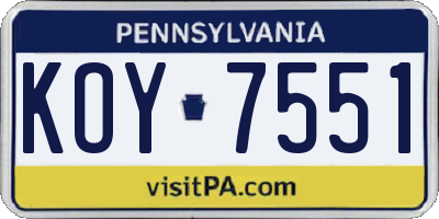 PA license plate KOY7551
