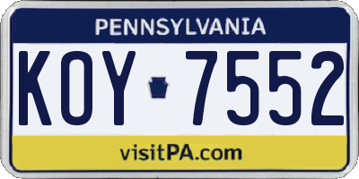 PA license plate KOY7552