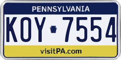 PA license plate KOY7554
