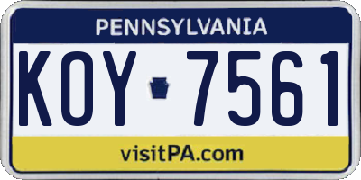 PA license plate KOY7561