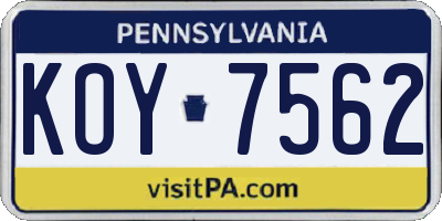 PA license plate KOY7562