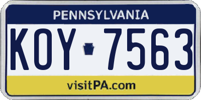 PA license plate KOY7563
