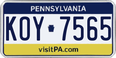 PA license plate KOY7565