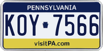 PA license plate KOY7566