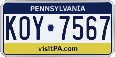 PA license plate KOY7567