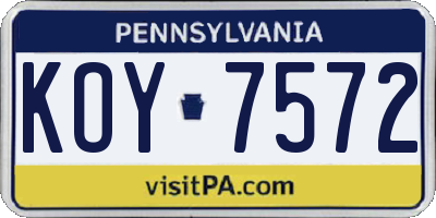 PA license plate KOY7572